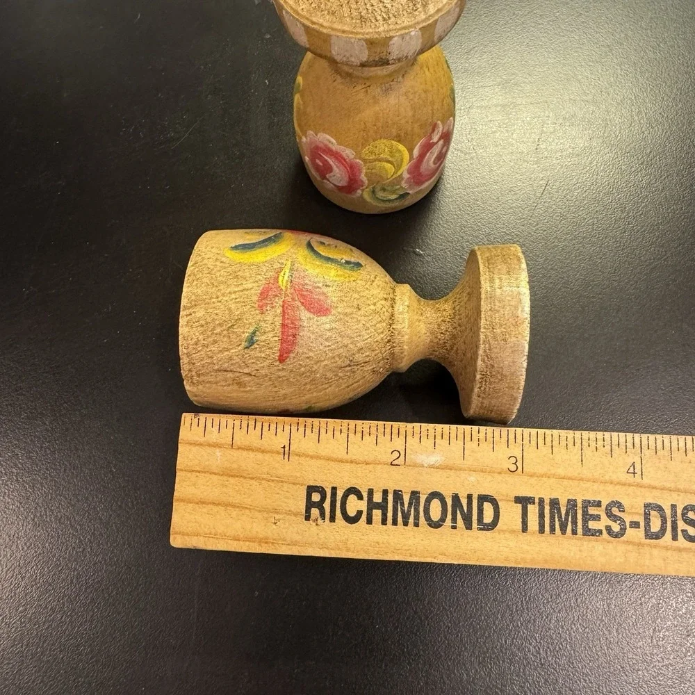 Vintage Wood Hand Painted Egg Cups Set of 2 Lang‎ Oberammergau Bavaria Germany